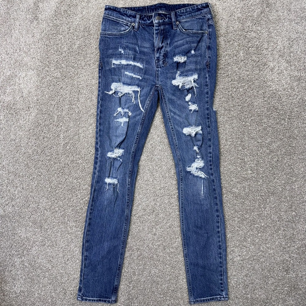 Ksubi Jeans Mens 33 Van Winkle Runaway Ruined Blue Distressed Skinny EUC